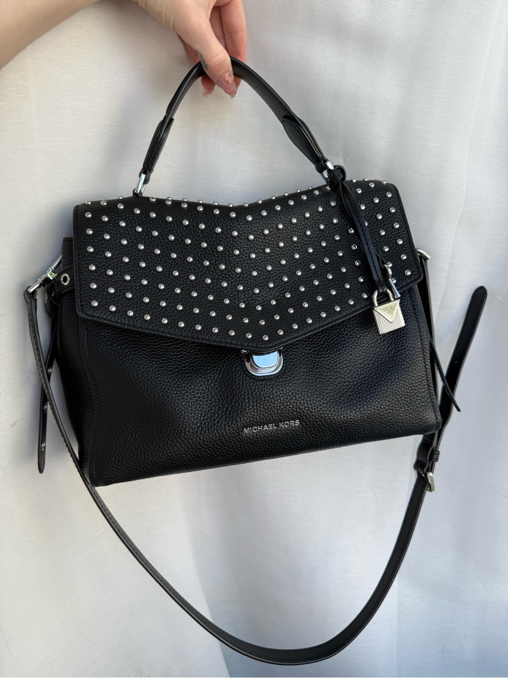 Michael Kors Black Studded Leather Satchel